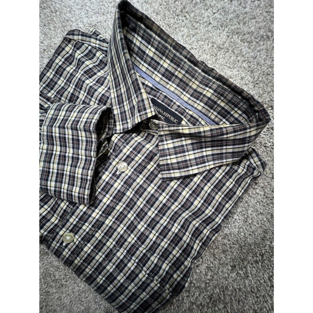 Banana Republic Mens Plaid Button Down Shirt Large Brown Black Multi Color